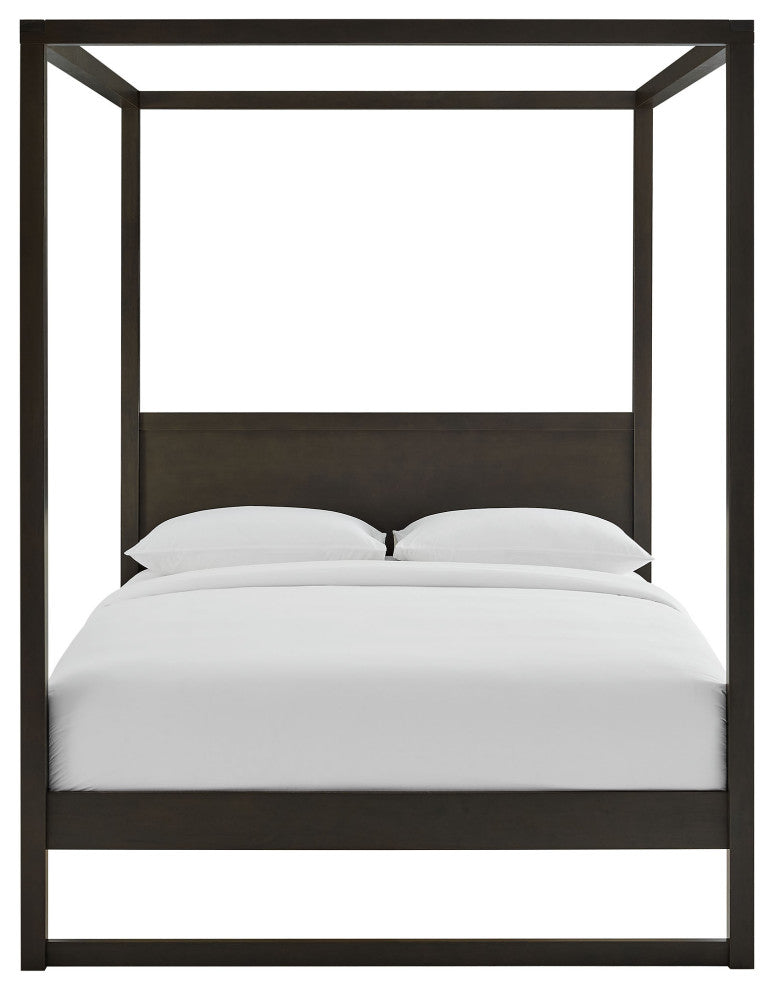 Alva King Wood Canopy Platform Bed, Smoked Oak