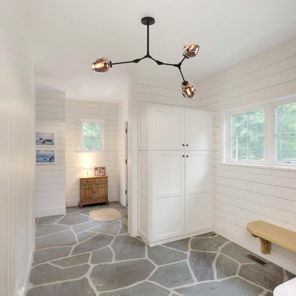 Modern Full-angle Adjustable Chandelier With Smoked Glass Shades, 3 Light