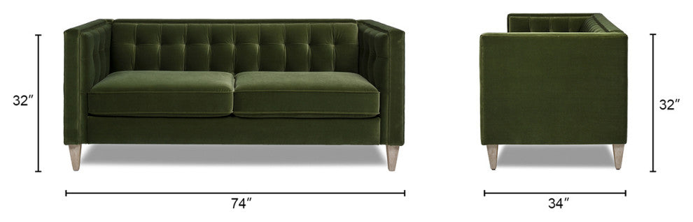 James 74" Modern Tufted Tuxedo Sofa, Olive Green Performance Velvet