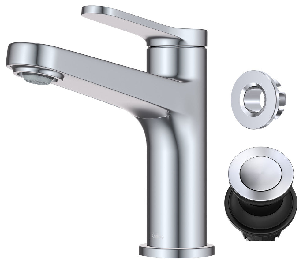 KRAUS Indy Single Handle Basin Bathroom Faucet Chrome, Pop Up Drain