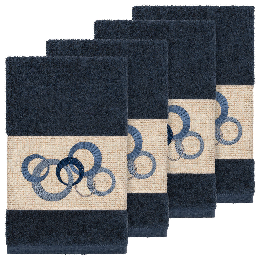 Linum Home Textiles Annabelle Embellished, Midnight Blue, Hand Towel, 4-Piece Se