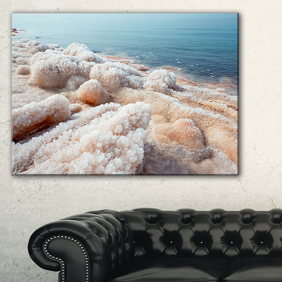"Crystallized Salt On Dead Sea Beach" Extra Large Seashore Canvas Art, 40"x20"