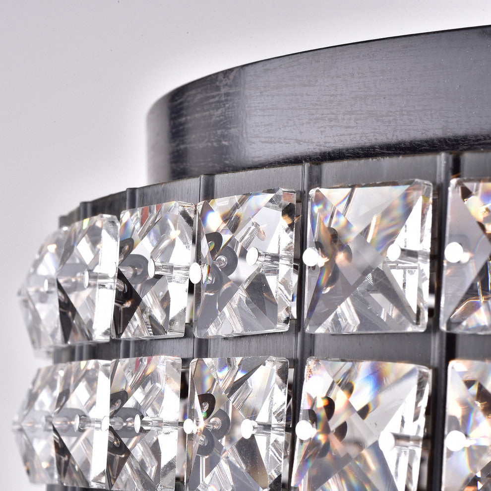 4-Light Antique Black Crystal Drum Shade Flush Mount Ceiling Chandelier Glam