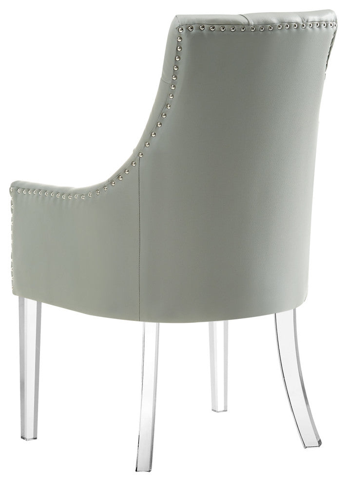 Naomi Acrylic Leg Dining Chair, Armless, Set of 2, Gray, Leather PU