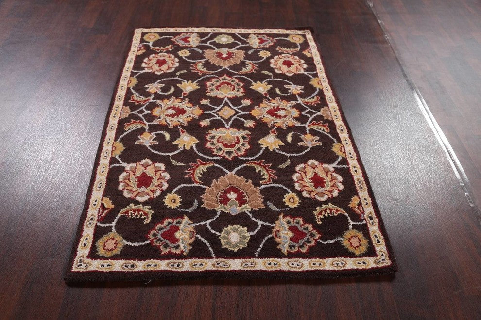 Oushak Hand Tufted Floral Oriental Area Rug, Brown, 4x6'