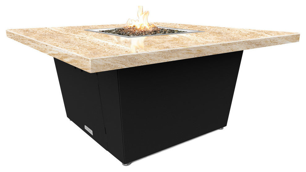 Square Fire Pit Table, 44x44, Chat Height, Propane, So Cal Special Top, Black