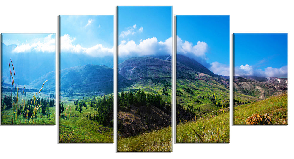 Mountain Landscape Panorama, Landscape Canvas Art Print, 60"x32", 5 Panels