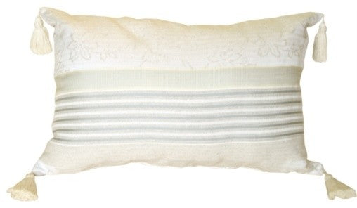 Pillow Decor - Floral and Soft Blue Stripes Rectangular Accent Pillow