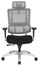 Vertical Gray Mesh Back Chair With Silver Base and Black Coal Seat With Headrest