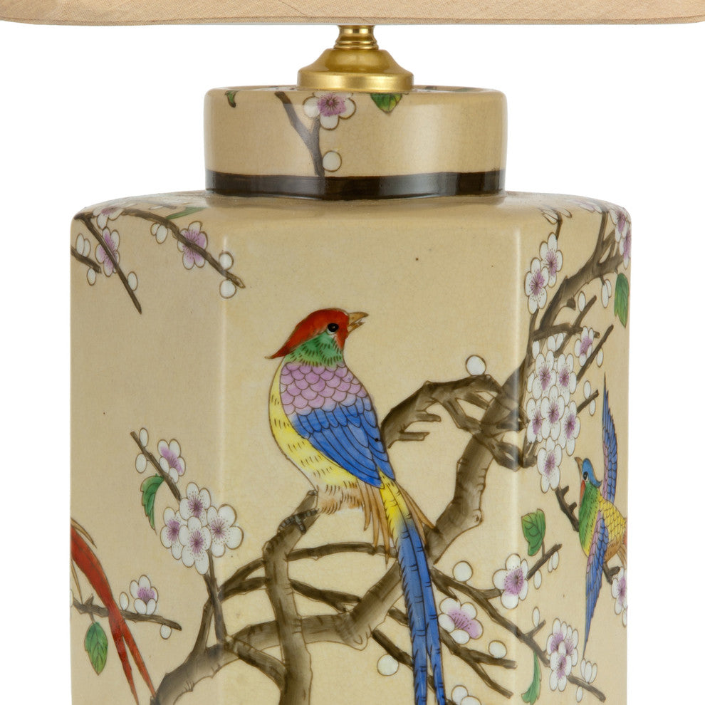 22" Birds and Flowers Porcelain Jar Lamp
