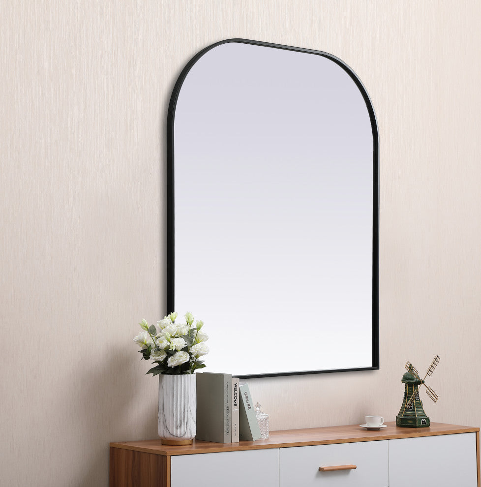 Metal Frame Arch Mirror 36X42 Inch, Black