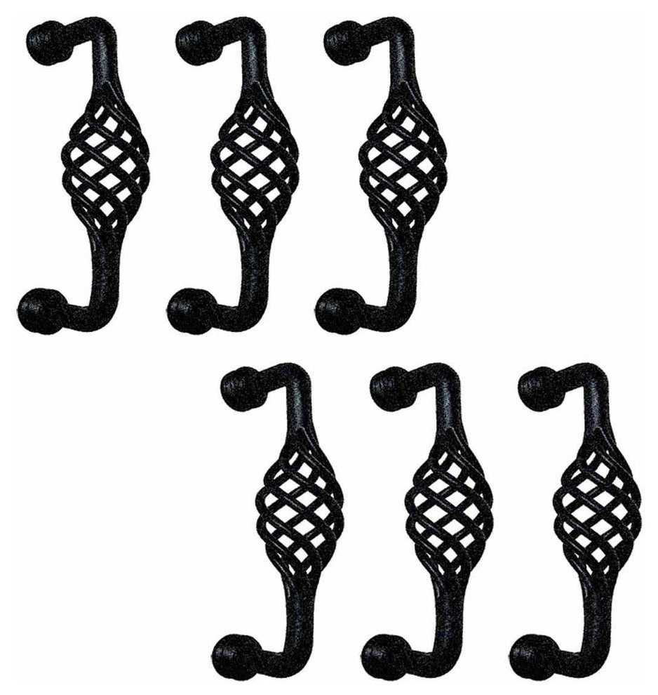 6 Drawer Handle Cabinet Pull Birdcage Black Wrought Iron 5" |
