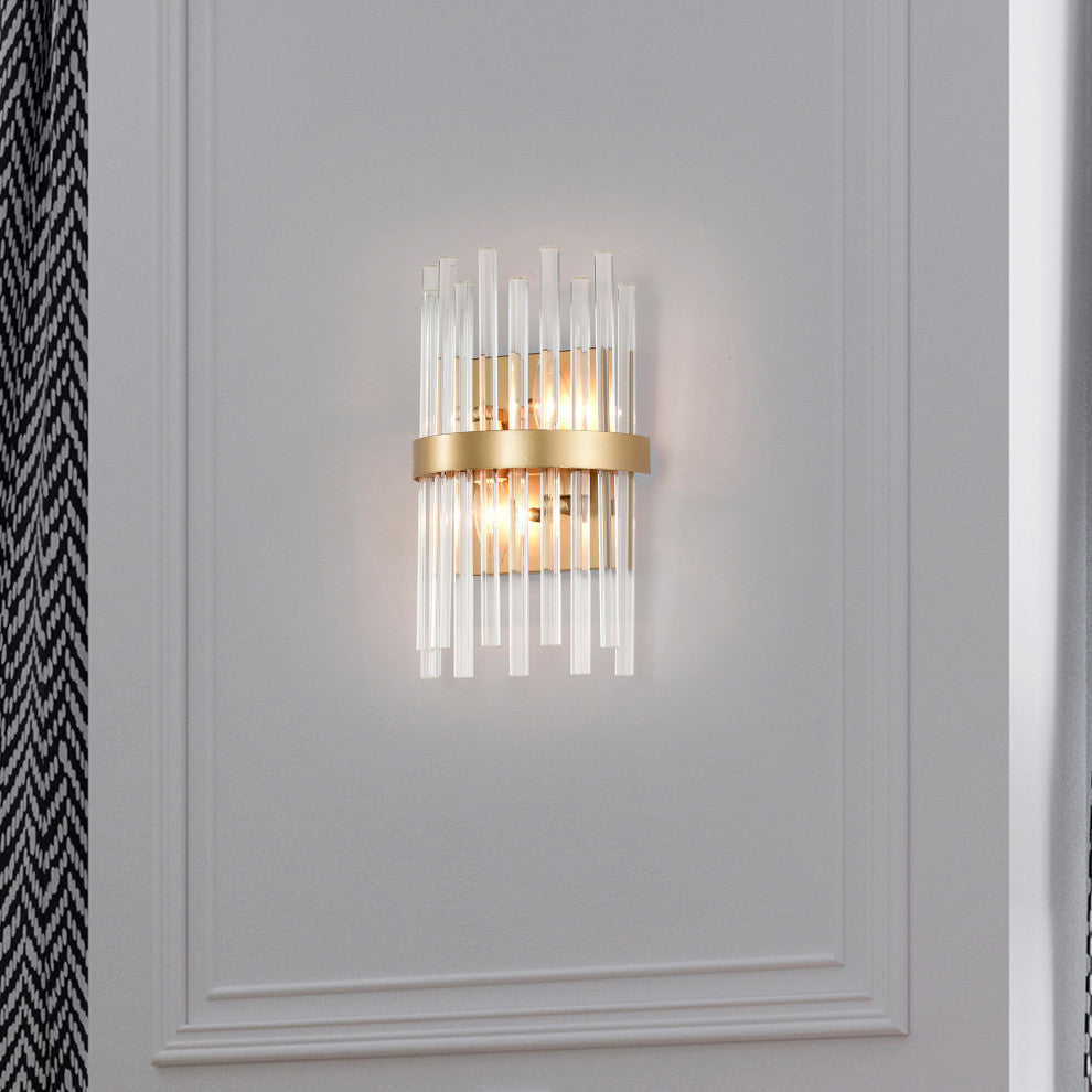 Eva 2-Light Crystal Glass Bar Wall Sconce, Glossy Bronze Finish
