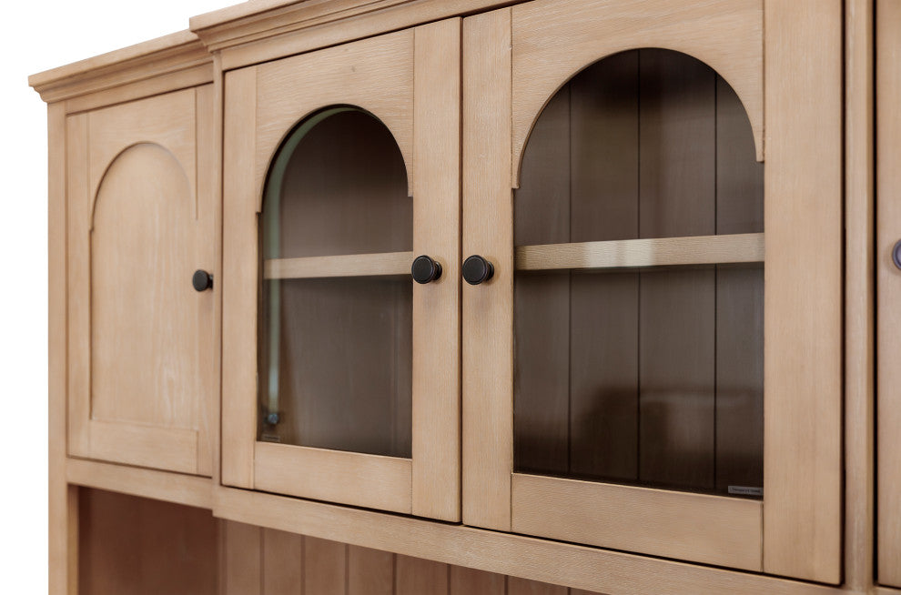 Modern Wood Credenza and Hutch, Wood Office Desk, Light Brown