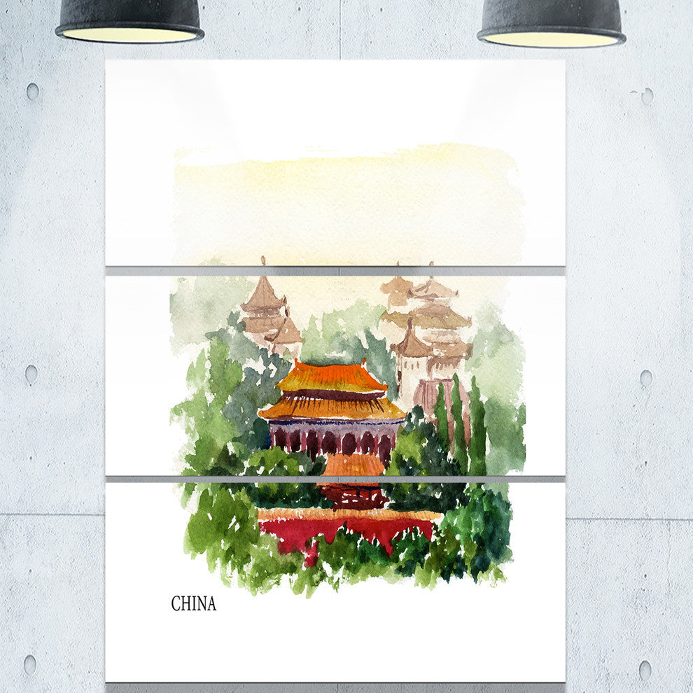 "China Vector Illustration" Metal Wall Art, 3 Panels, 28"x36"