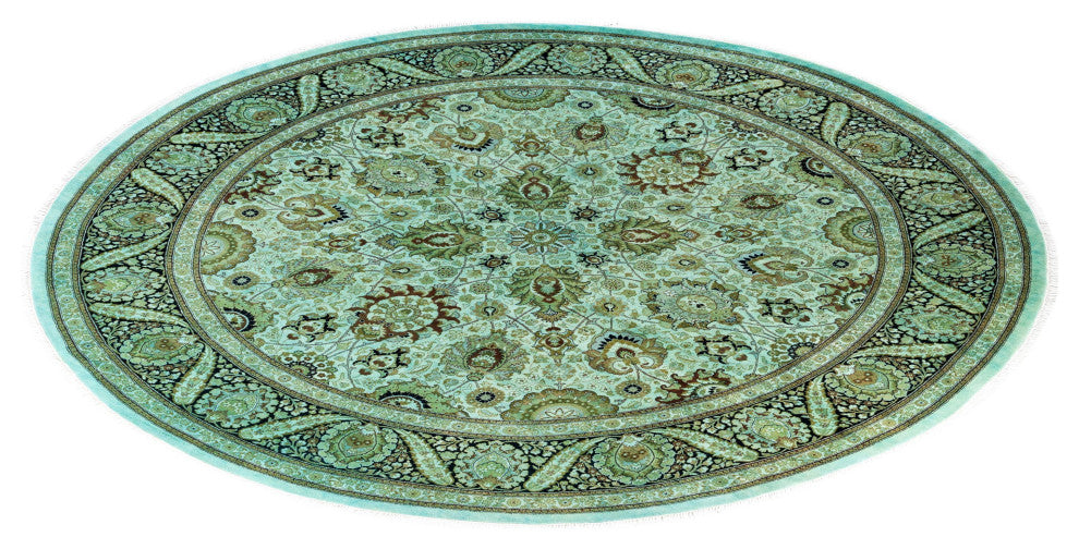 Overdyed One-of-a-Kind Hand-Knotted Area Rug Green, 9' 1" x 9' 1"