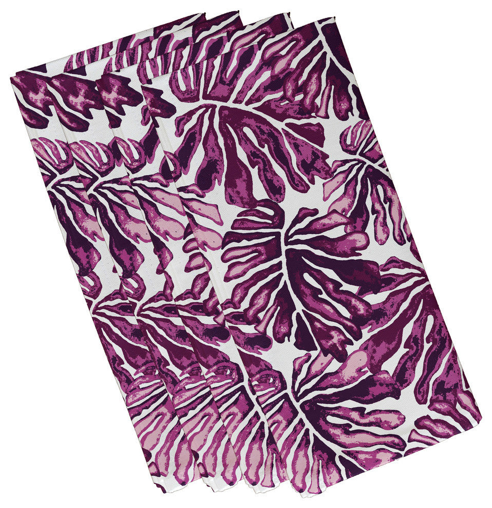 22"x22" Palm Leaves, Floral Print Napkin, Purple, Set of 4