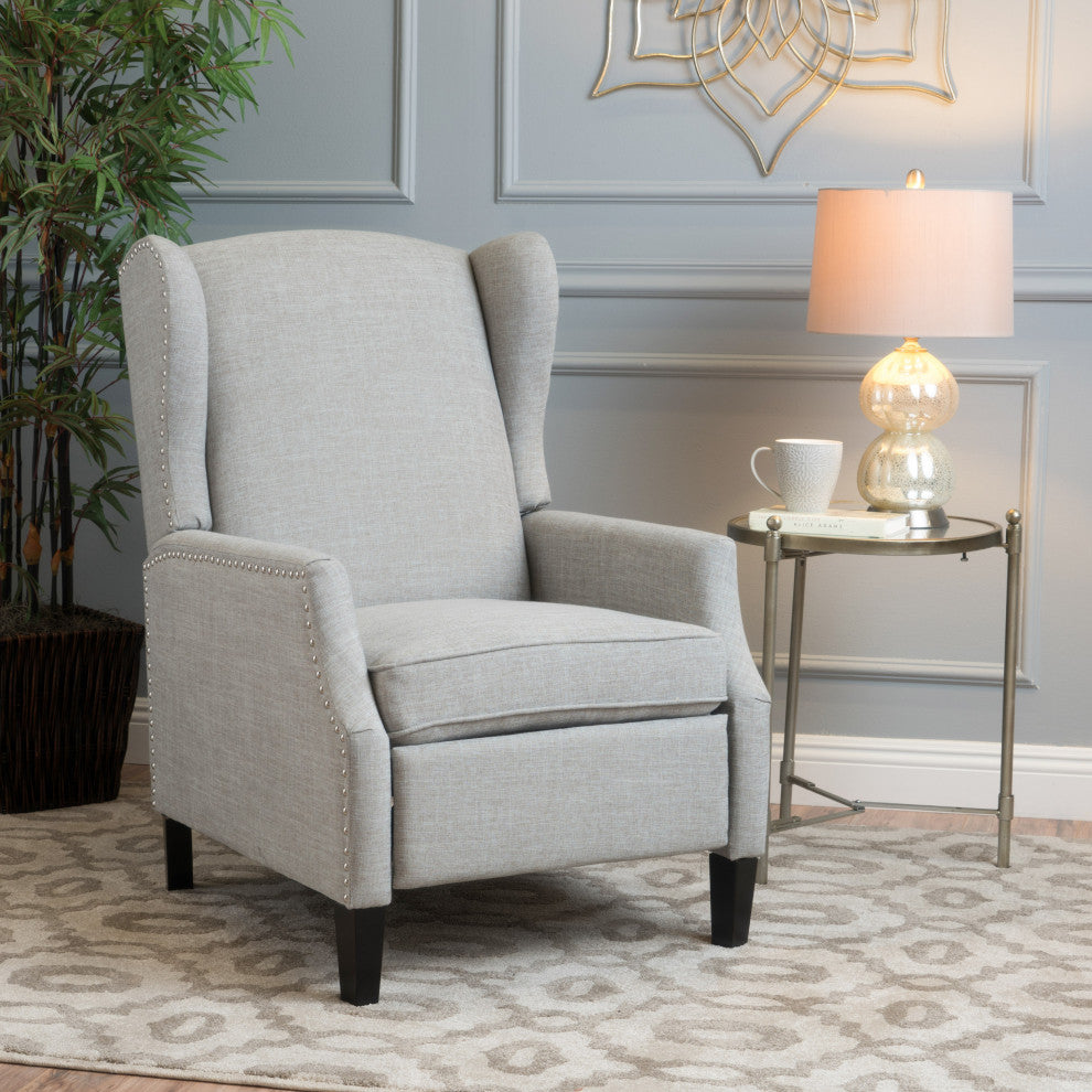 GDF Studio Weyland Contemporary Fabric Wingback Pushback Recliner, Gray Moss