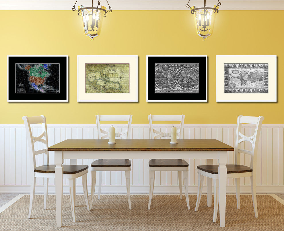 Caribbean Old Map Print On Canvas With Picture Frame Art Collection 16" X 21"