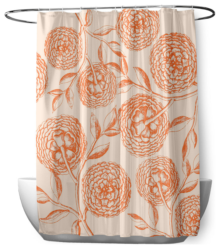 70"Wx73"L Antique Flowers Shower Curtain, Orange