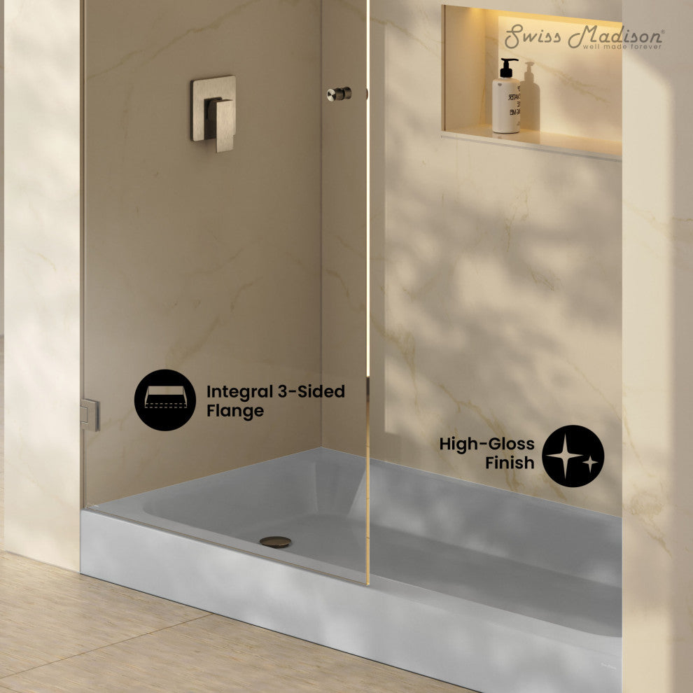 Voltaire 60x30 Shower Pan Base With Left Drain, Glossy Gray