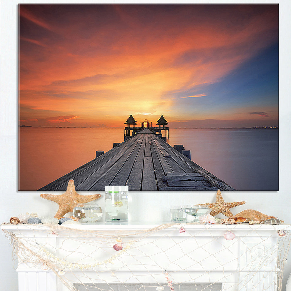 "Wooden Bridge Straight Into The Sea" Sea Bridge Wall Artwork, 40"x20"