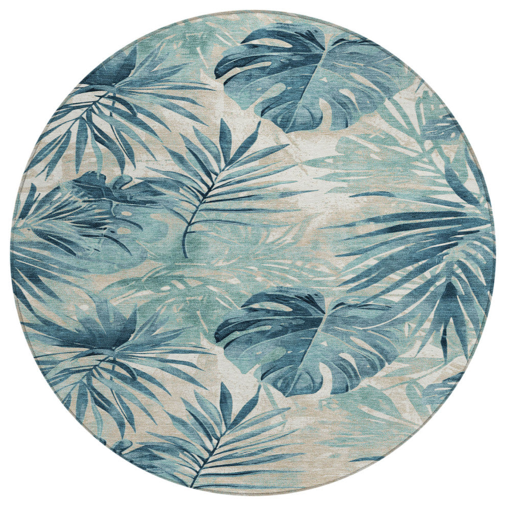 Machine Washable Indoor/Outdoor Chantille ACN1886 Teal 8' x 8' Round Rug