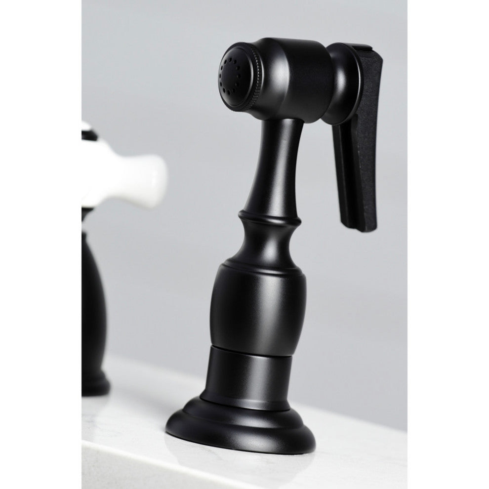 KB1790PXBS 8" Widespread Kitchen Faucet With Brass Sprayer, Matte Black