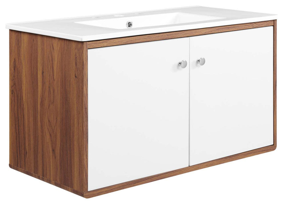 Transmit 36" Wall-Mount Bathroom Vanity Walnut White