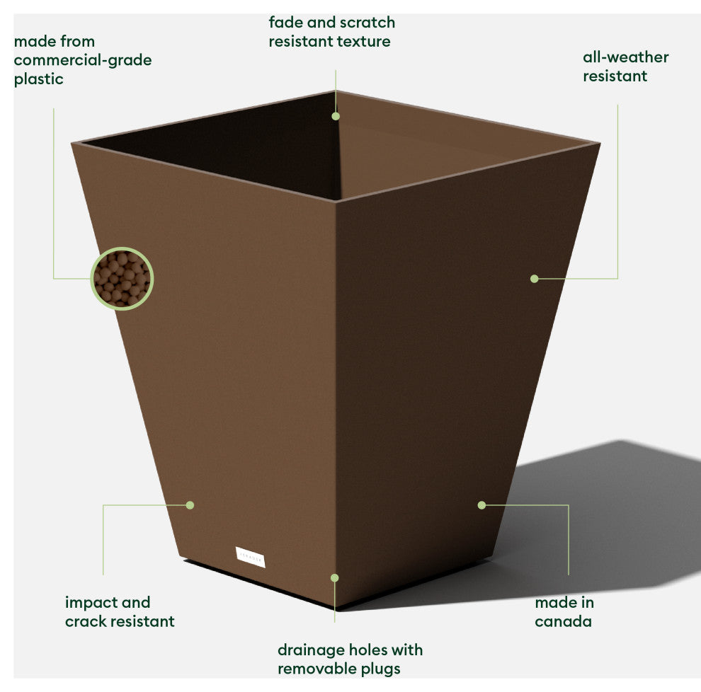 Nobleton Square Planter, Espresso, 22 Inch, 1 Pack