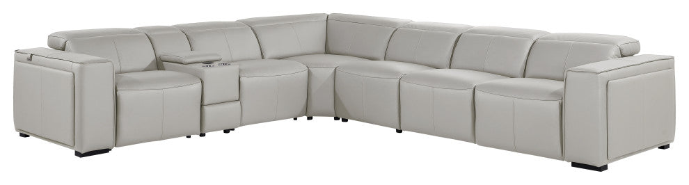 Niccolo Italian Leather 7-Piece L-Shaped Power Reclining Sectional, Light Gray