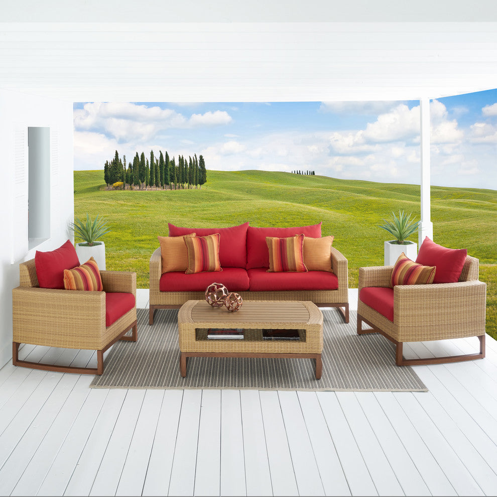 Milea 4 Piece Sunbrella Outdoor Patio Seating Set, Sunset Red