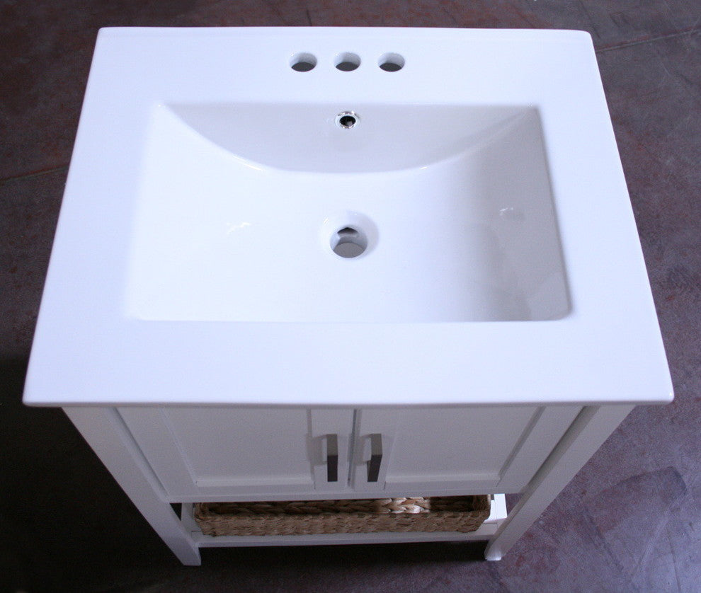 24" White Sink Vanity With Basket Without Faucet