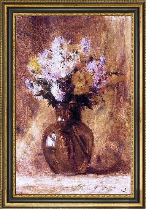 Dwight W Tryon Chrysanthemums Framed Premium Canvas Print, 16"x24"