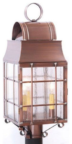 Outdoor Colonial Post Lantern With Handmade Bars, Antique Copper
