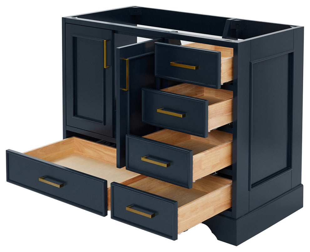 Ariel Stafford 42" Single Left Offset Sink Bathroom Vanity Base, Midnight Blue