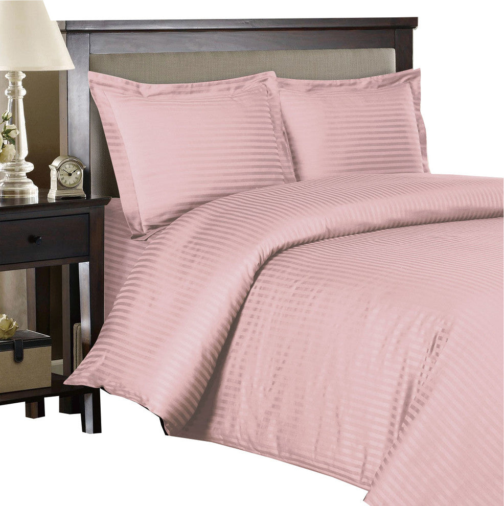 100% Cotton 300TC Striped Duvet Cover Set, Blush, Twin/Twin Xl