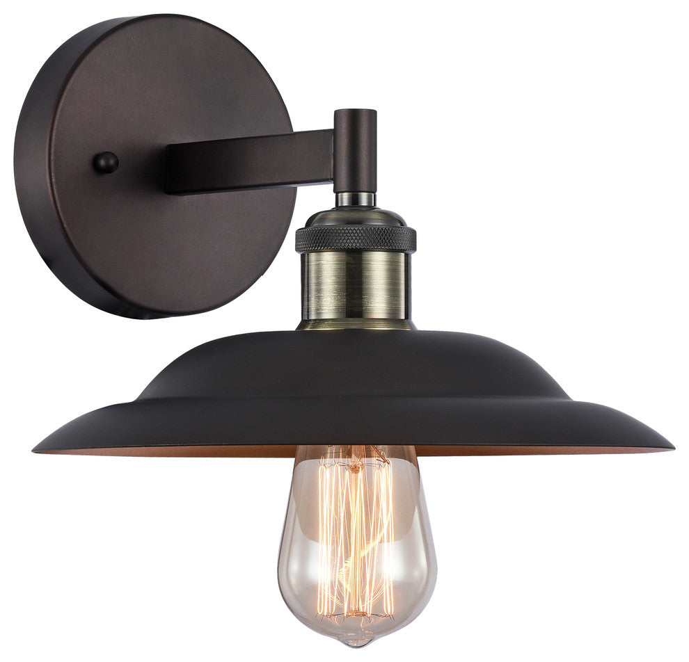 IRONCLAD, Industrial-style 1 Light Rubbed Bronze Wall Sconce, 10" Wide
