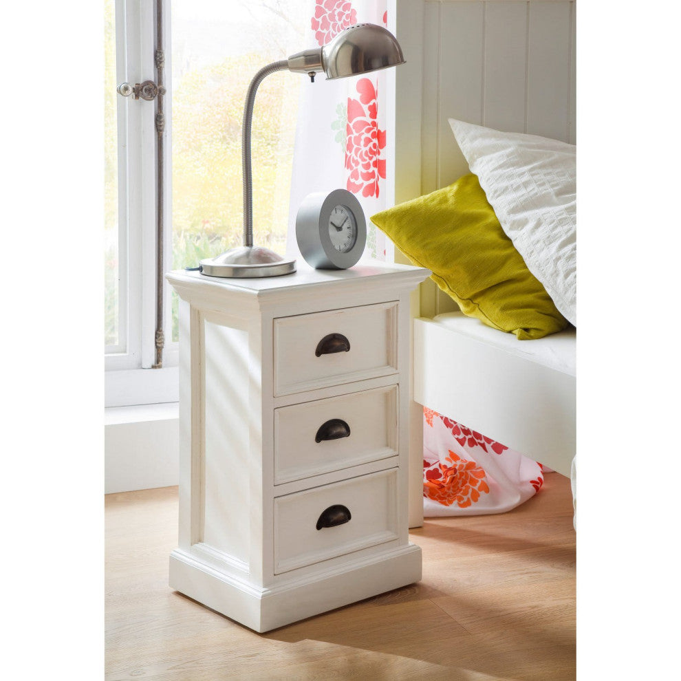 Tall Nightstand, Large Drawers With Hooded Metal Pull Handles, Semi Gloss White