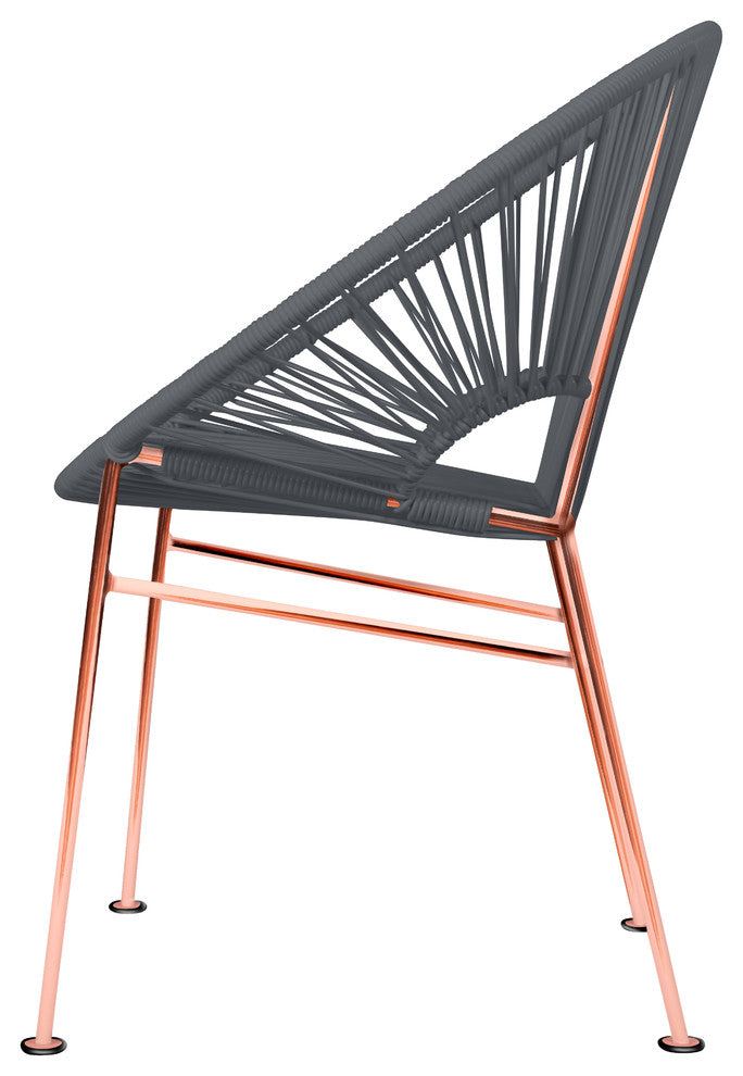 Concha Indoor/Outdoor Handmade Dining Chair, Gray Weave, Copper Frame