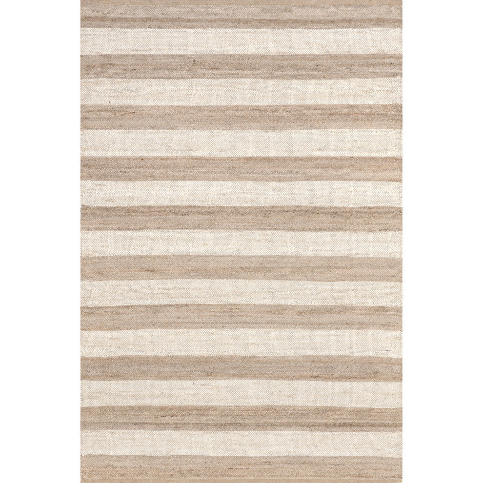 Nuloom Jute and Denim Even Stripes Area Rug, Off White 7'6"x9'6"