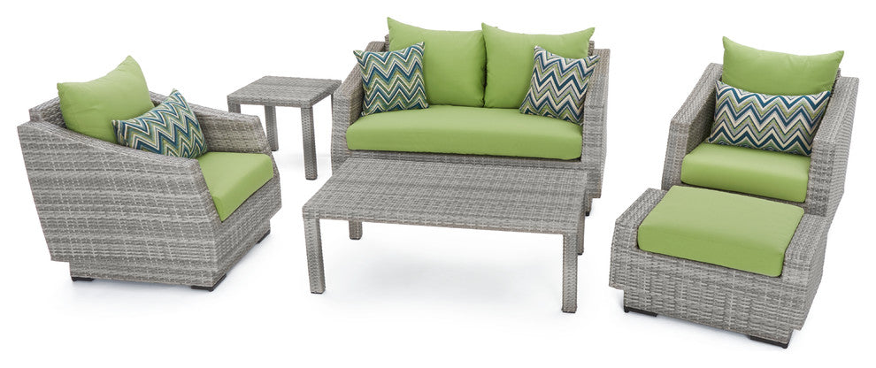 Cannes 6 Piece Sunbrella Outdoor Love and Club Seating Set, Ginkgo Green