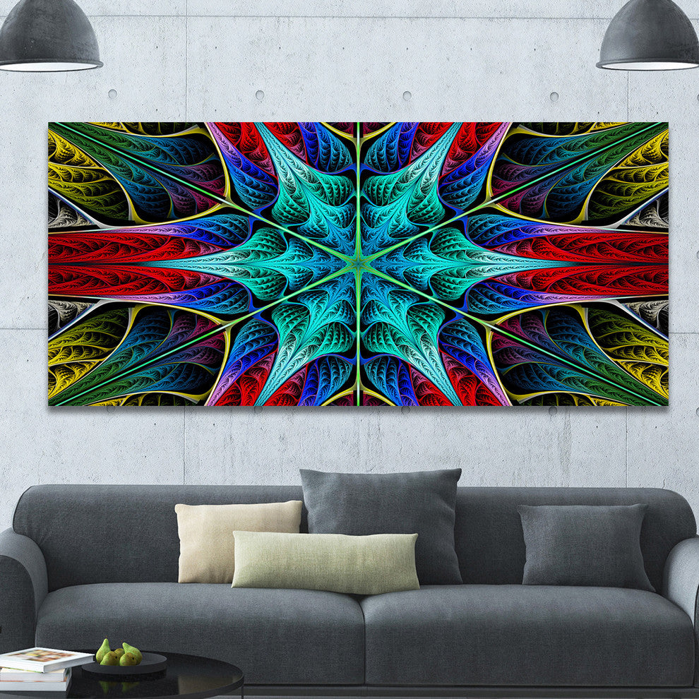 Glowing Fractal Flower Layers, Oversized Abstract Canvas Art Print, 60x28
