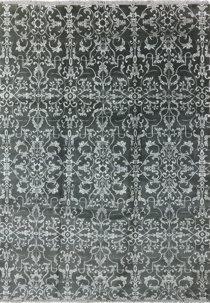 Wool and Silk Floral Oriental Hand-Knotted Rug, 9'x12'