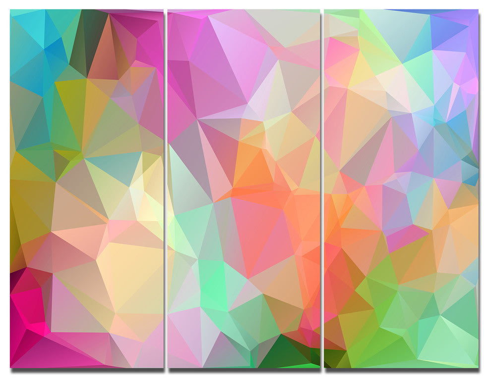 Multi Color Polygonal Mosaic Pattern, Abstract Canvas Art Print, 36x28, 3 Panels