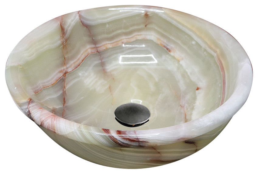 Handmade Marble Onyx Bathroom Sink, 16"�, Round Vessel Sink, Light Green/Thick Rim