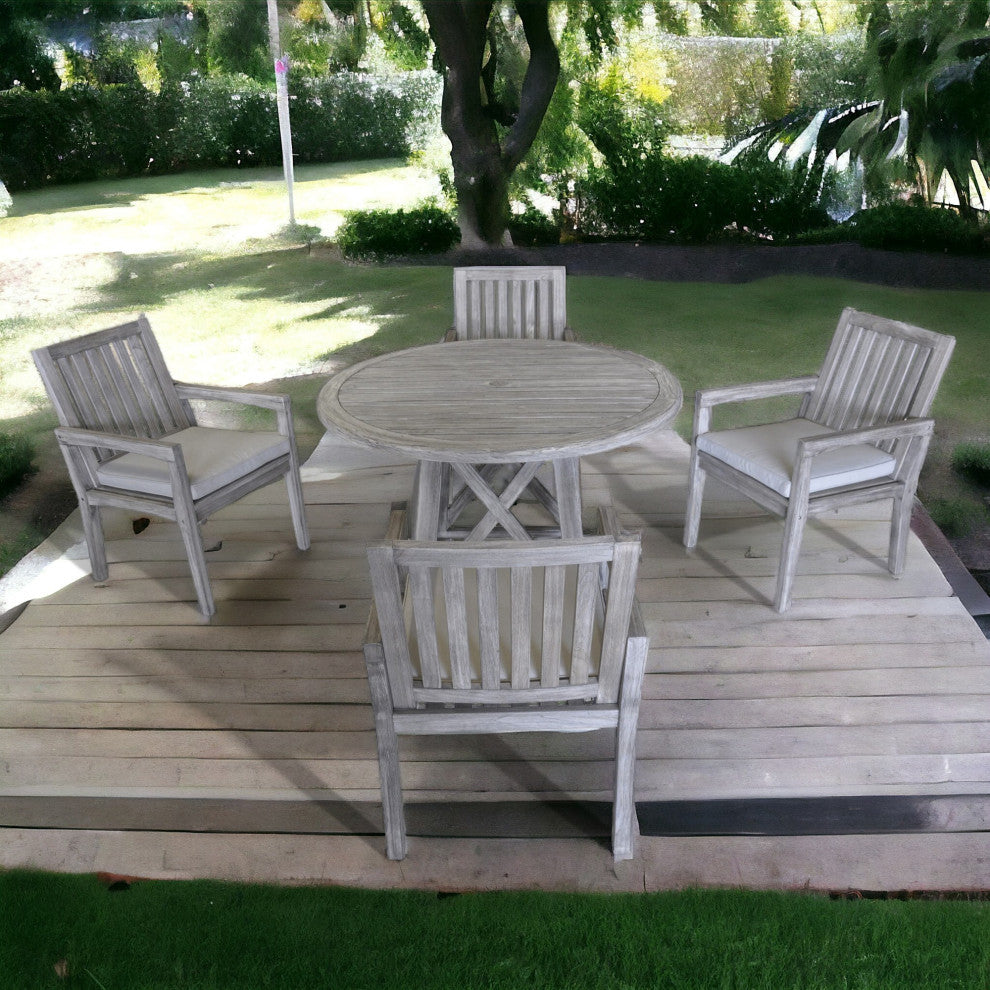 Courtyard Casual Driftwood Gray Teak Surf Side Outdoor Dining Chair with Cushion