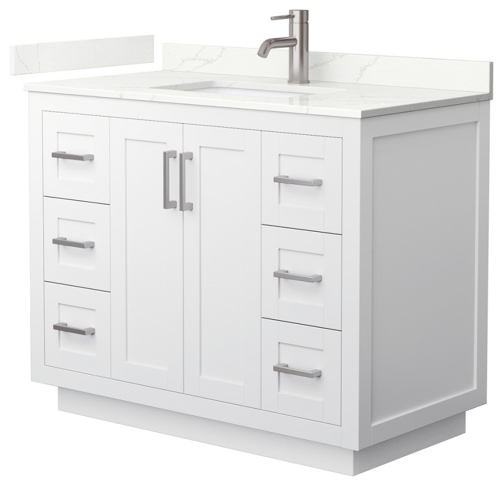 Miranda 42" Single Vanity, Quartz Top, 1-Hole, Nickel Trim
