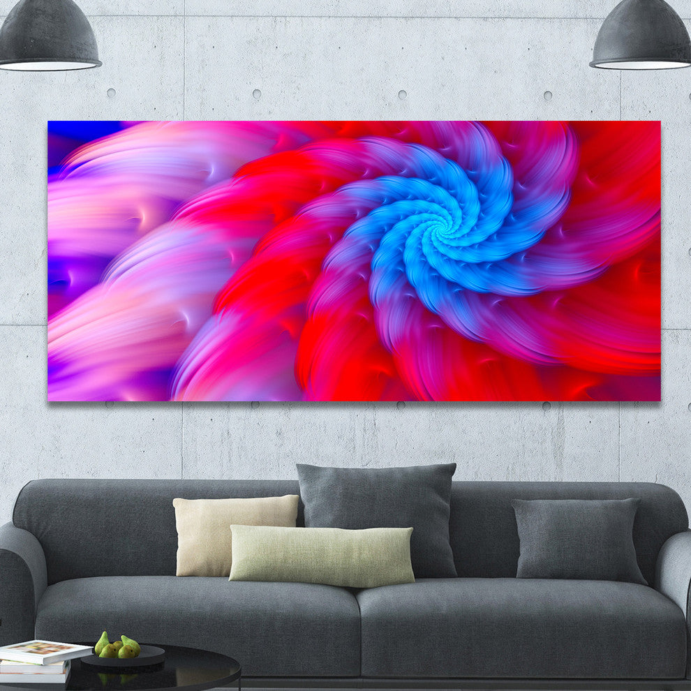 Rotating Red Pink Fractal Flower, Large Floral Canvas Art Print, 60"x28"