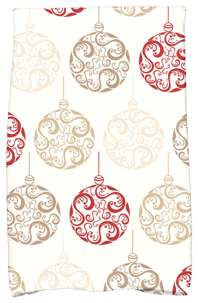 Painterly Bulbs Decorative Holiday Geometric Print Hand Towel, Red